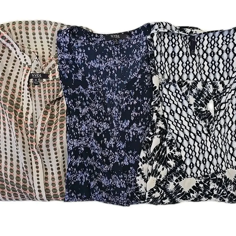 Lot 3 NYDJ Plus Size 1X Pintuck Peasant Blouse Tops Mixed Prints 3/4 Sleeve Boho - Picture 12 of 14